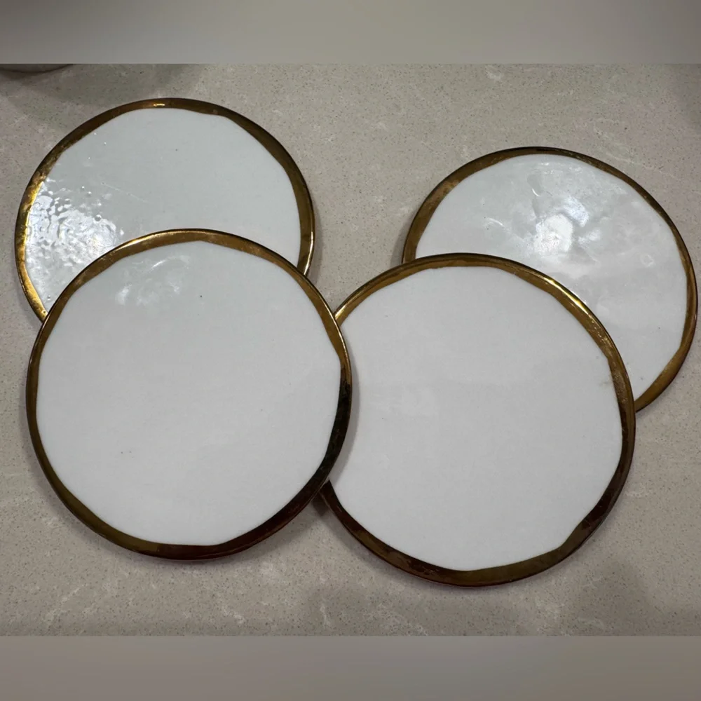 West Elm Williams Sonoma White and Gold Coaster